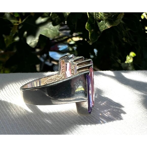 Stunning Sterling Silver 925 Ring With Pink & Purple Gradient Baguette Stones .5 - Picture 6 of 11